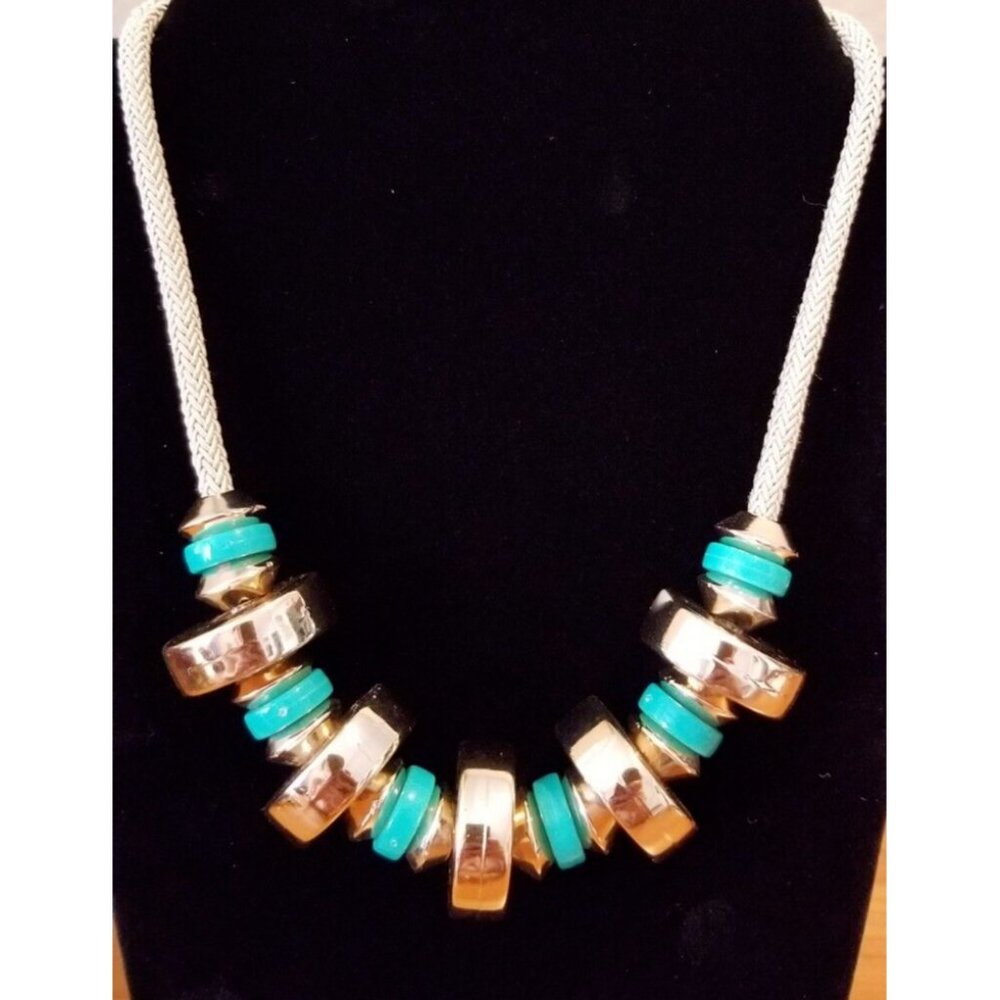 **Vintage Modernist Lucite Necklace Gold Turquoise Colors**